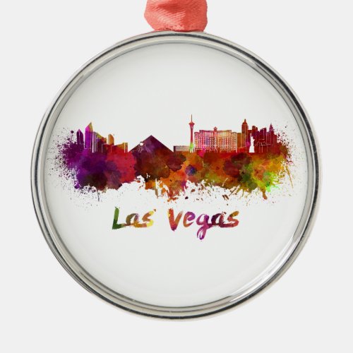 Las Vegas skyline in watercolor Metal Ornament