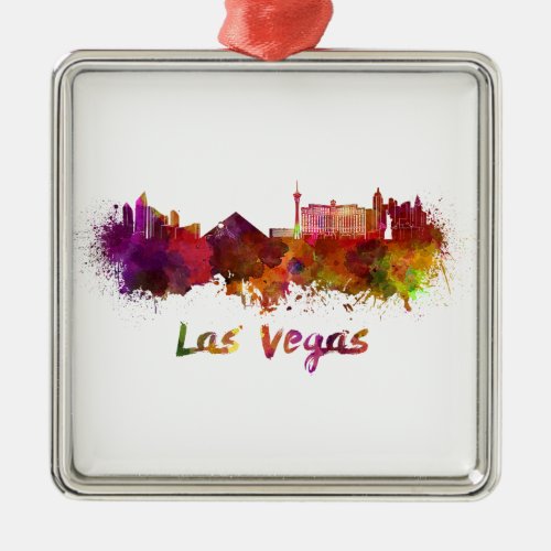 Las Vegas skyline in watercolor Metal Ornament