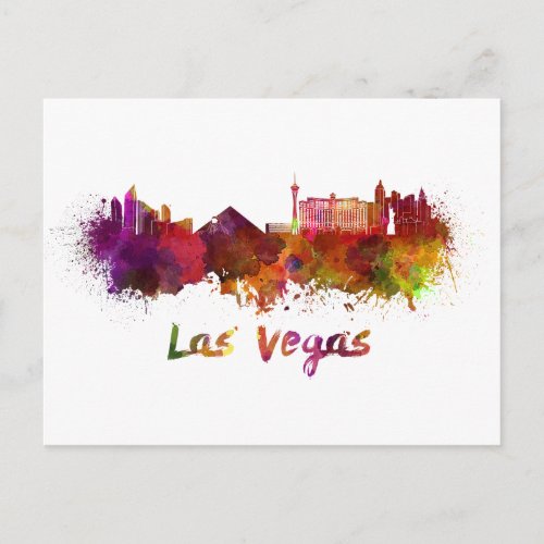 Las Vegas skyline in watercolor Postcard