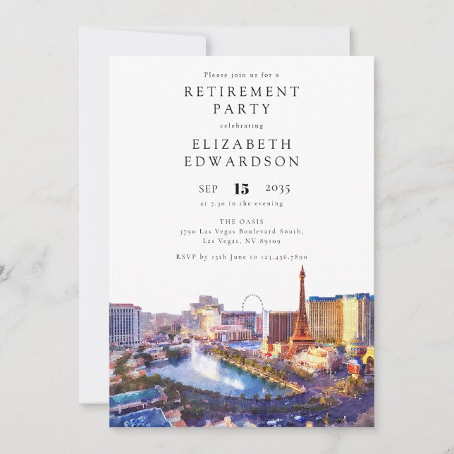 Las Vegas Skyline Retirement Party Invitation (Front)
