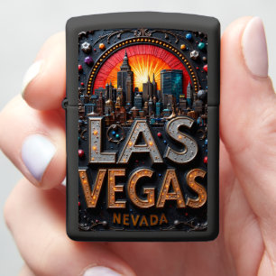 Las Vegas Skyline Sunburst Gems Zippo Lighter