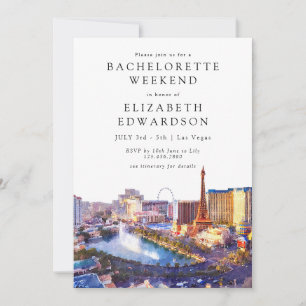 Las Vegas Skyline Watercolor Bachelorette Weekend Invitation