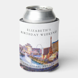 Las Vegas Skyline Watercolor Birthday Weekend Can Cooler
