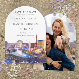 Las Vegas Skyline Watercolor Photo Wedding Arch Save The Date