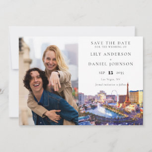 Las Vegas Skyline Watercolor Photo Wedding Save The Date