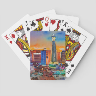 Las Vegas Skyline Watercolor Poker Cards