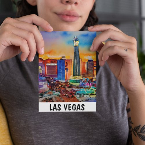 Las Vegas Skyline Watercolor Postcard