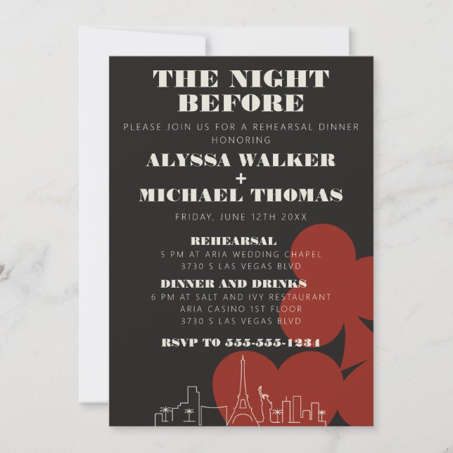 Las Vegas Skyline Wedding Rehearsal Dinner Invitation (Front)