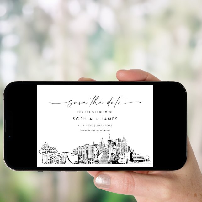 Las Vegas Skyline Wedding Save the Date Card (Front Digital)