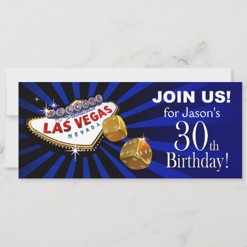 Las Vegas Starburst 30th Birthday blue gold black Invitation