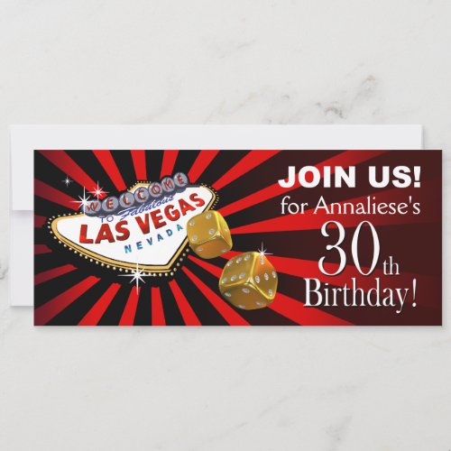 Las Vegas Starburst 30th Birthday red black gold Invitation