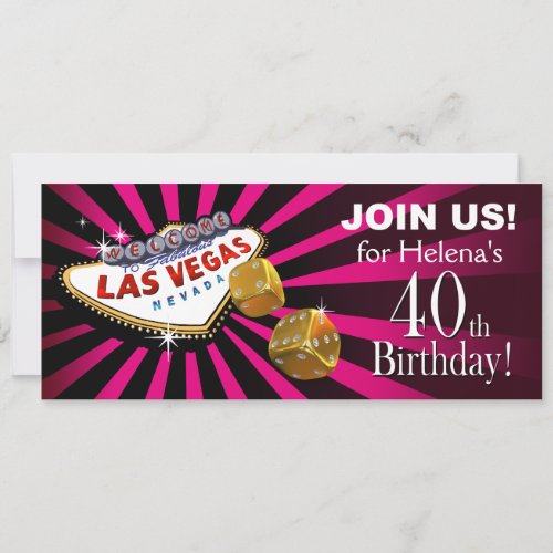 Las Vegas Starburst 40th Birthday fuschia black Invitation