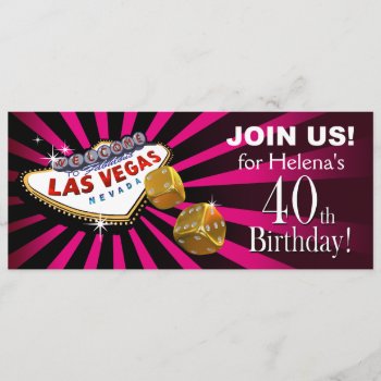 Las Vegas Starburst 40th Birthday Fuschia Black Invitation by glamprettyweddings at Zazzle