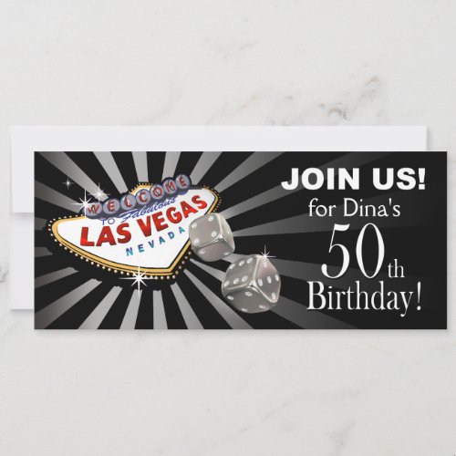 Las Vegas Starburst 50th Birthday black silver Invitation