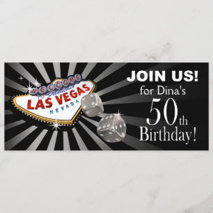 Las Vegas Starburst 50th Birthday black silver Invitation