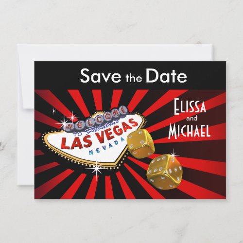 Las Vegas Starburst Save the Date red black gold