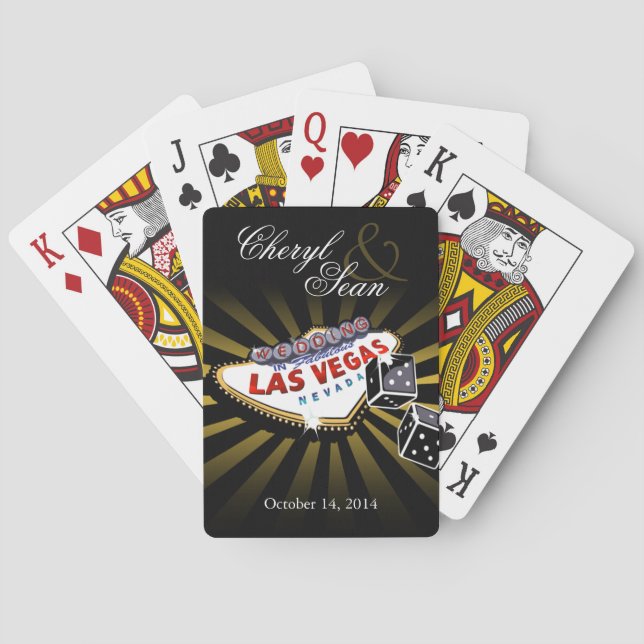 Las Vegas Starburst Wedding black & gold Poker Cards (Back)