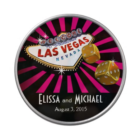 Las Vegas Starburst Wedding Favor Fuschia Black Jelly Belly Candy Tin