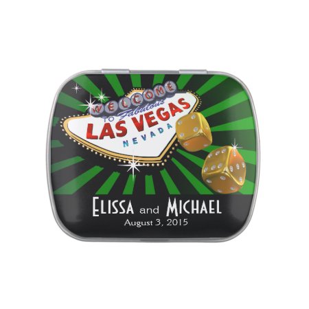 Las Vegas Starburst Wedding Favor Green Black Gold Candy Tin