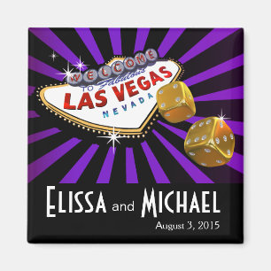 Las Vegas Starburst Wedding Favor purple black Magnet