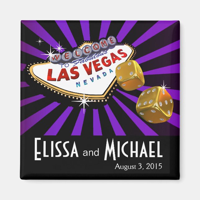 Las Vegas Starburst Wedding Favor purple black Magnet (Front)