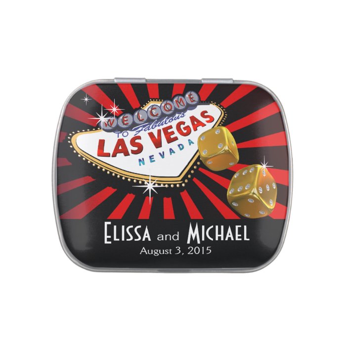 Las Vegas Starburst Wedding Favor Red Black Gold Candy Tin Zazzle Com