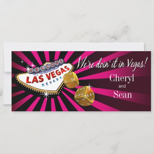 Las Vegas Starburst Wedding fuschia black gold Invitation