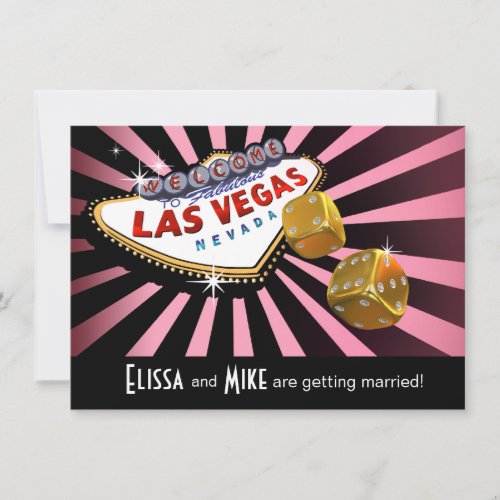 Las Vegas Starburst Wedding pink black gold Invitation