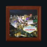 Las Vegas Strip and Sign Gift Box<br><div class="desc">A special Las Vegas gift box to celebrate a special event or memorable trip. The design features a night time aerial photo of The Strip in Nevada as well as the famous welcome sign. This could also be a fun gift for members of a wedding party for couples who get...</div>