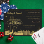 Las Vegas Strip Black and Gold Wedding Invitation<br><div class="desc">Las vegas strip illustration in custom color over custom color background.  Graphic color is editable</div>