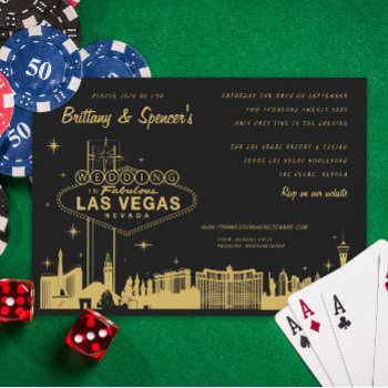 Las Vegas Strip Black And Gold Wedding Invitation by beckynimoy at Zazzle