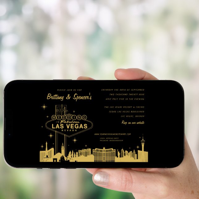 Las Vegas Strip Black and Gold Wedding Invitation (Front Digital)