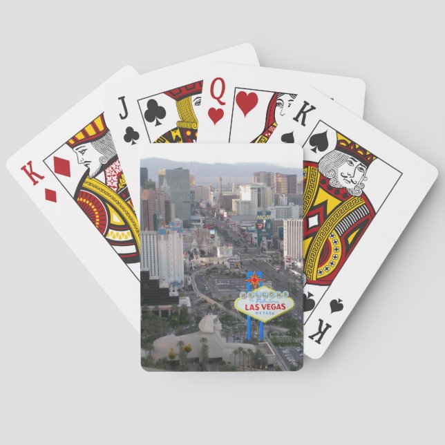 Las Vegas Strip Daytime Aerial Photo with Welcome Poker Cards (Back)