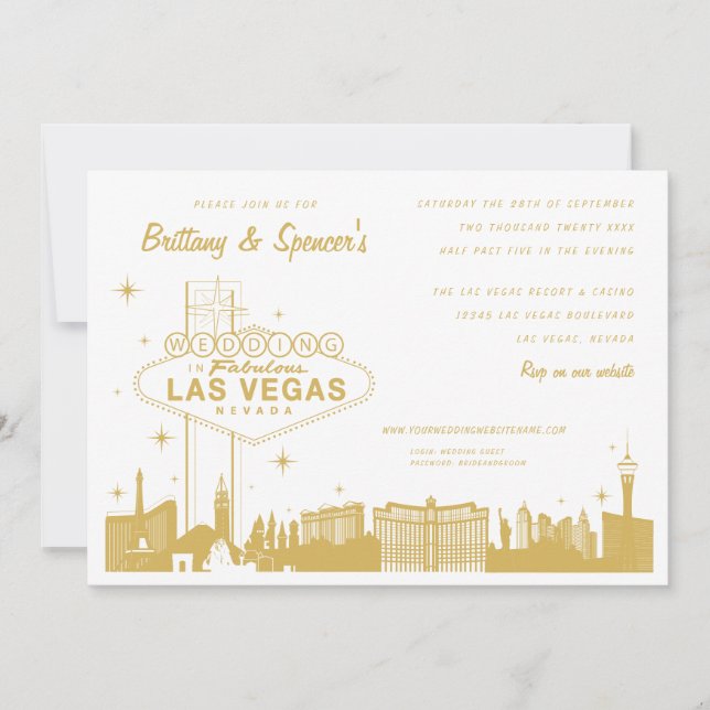 Las Vegas Strip Gold Wedding Invitation (Front)