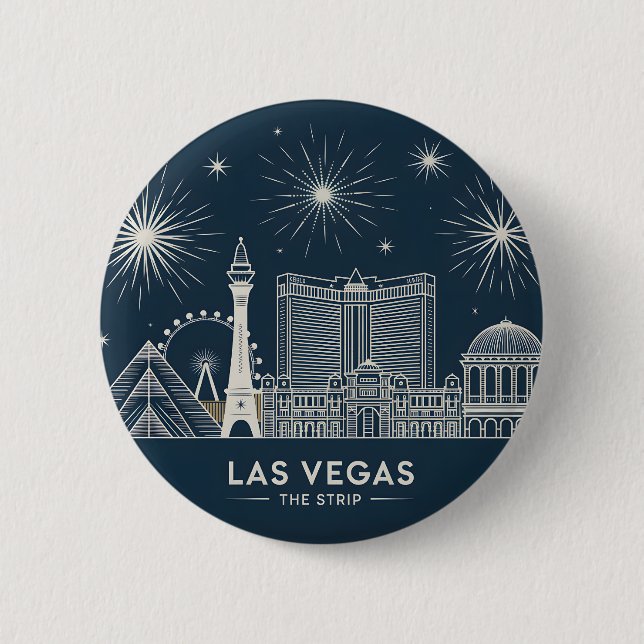 Las Vegas Strip Nevada Skyline Line Art Cityscape Button (Front)