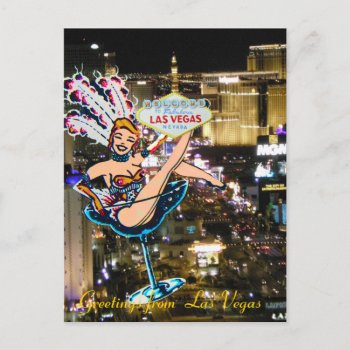 Las Vegas Strip  Showgirl  And Welcome Sign Postcard by Rebecca_Reeder at Zazzle