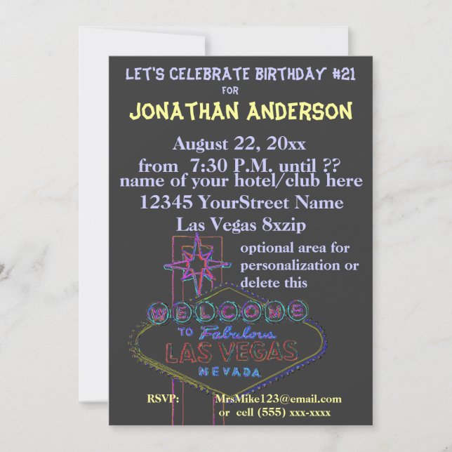 Las Vegas Strip Sign 21st Birthday Invitation (Front)