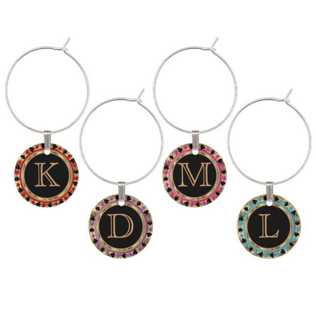 Las Vegas Style Monogram Poker Chips Wine Glass Charm (Staggered)