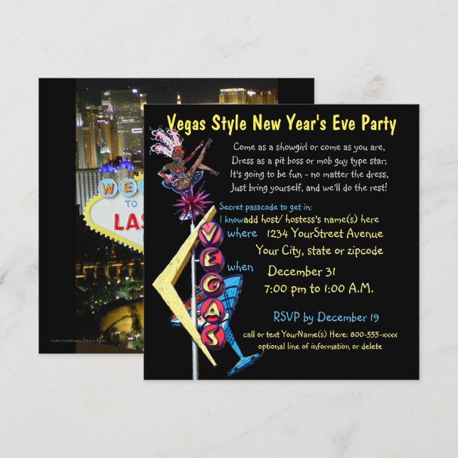 Las Vegas Style New Year'sEve Party Invitation (Front/Back)