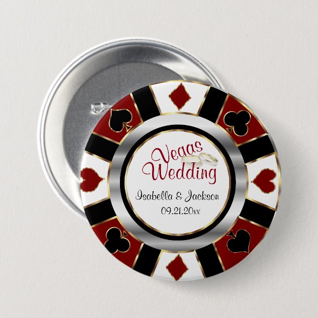 Las Vegas Style Wedding Dark Red and Gold Button (Front & Back)