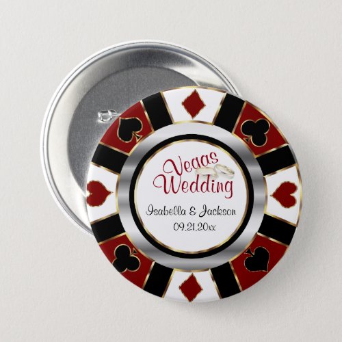 Las Vegas Style Wedding Dark Red and Gold Button