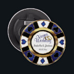 Las Vegas Styled Wedding - Gold, White & Blue Bottle Opener<br><div class="desc">Bottle Opener. Personalize Las Vegas Style Wedding - Gold, Blue and White. ✔Note: Not all template areas need changed. 📌If you need further customization, please click the "Click to Customize further" or "Customize or Edit Design" button and use our design tool to resize, rotate, change text color, add text and...</div>