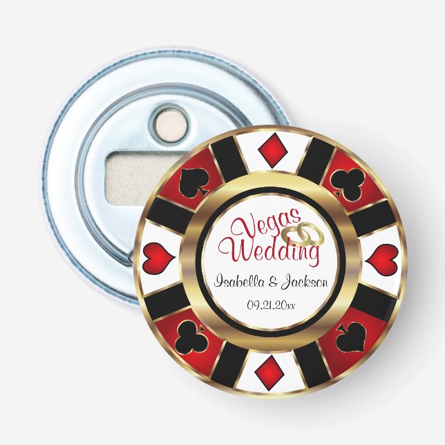 Las Vegas Styled Wedding - Gold, White & Red Bottle Opener (Front)