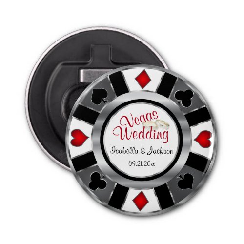 Las Vegas Styled Wedding Silver Gray White  Red Bottle Opener