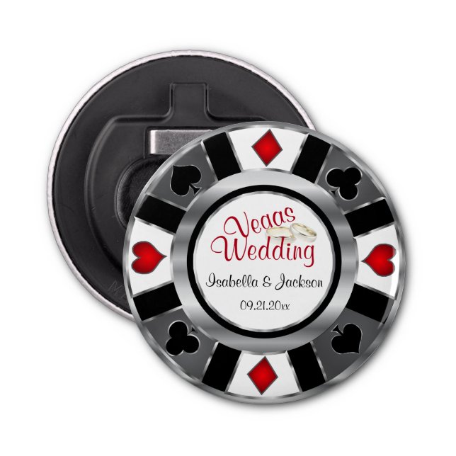 Las Vegas Styled Wedding Silver, Gray, White & Red Bottle Opener (Front)