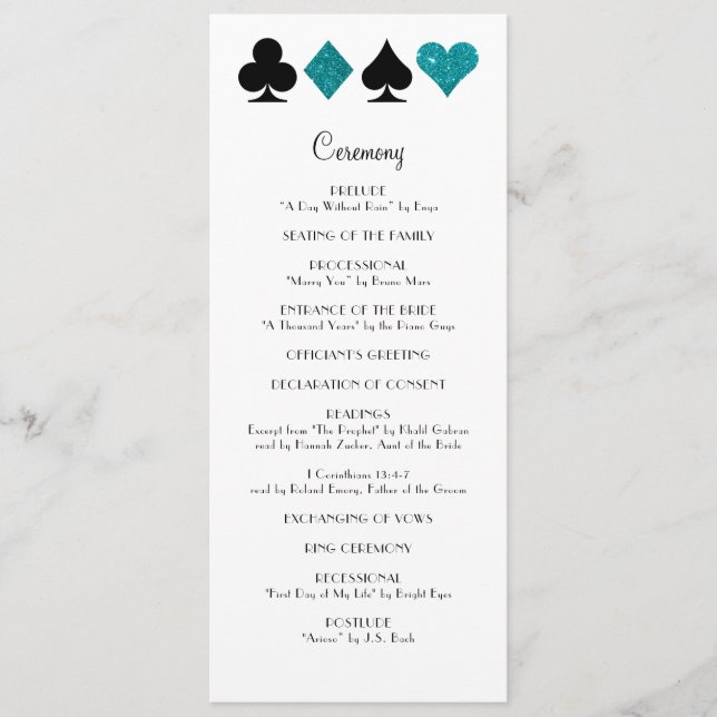 Las Vegas Teal Glitter Wedding Program (Front)