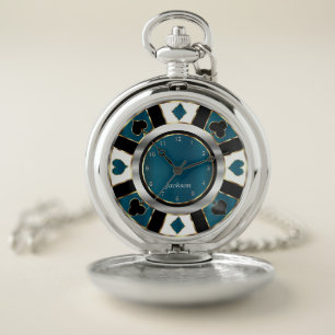 Las Vegas  Teal Poker Chip Design Pocket Watch