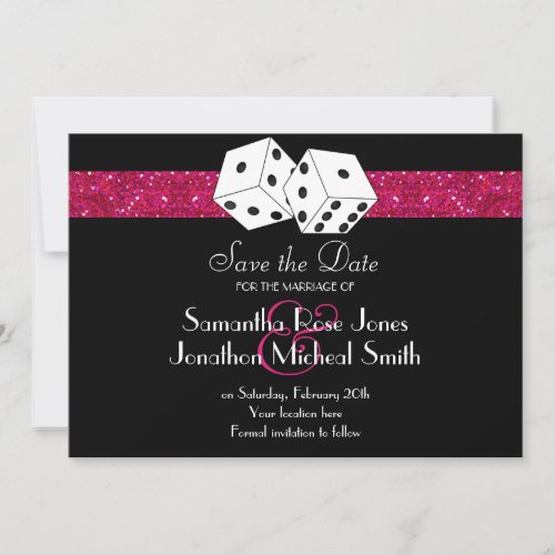 Las Vegas Theme Save the Date Pink Faux Glitter