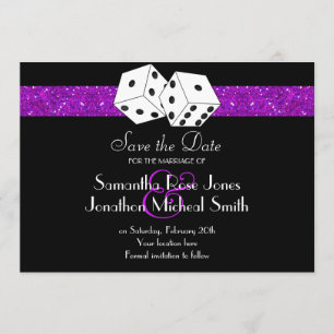 Las Vegas Theme Save the Date Purple Faux Glitter