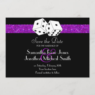 Las Vegas Theme Save the Date Purple Faux Glitter
